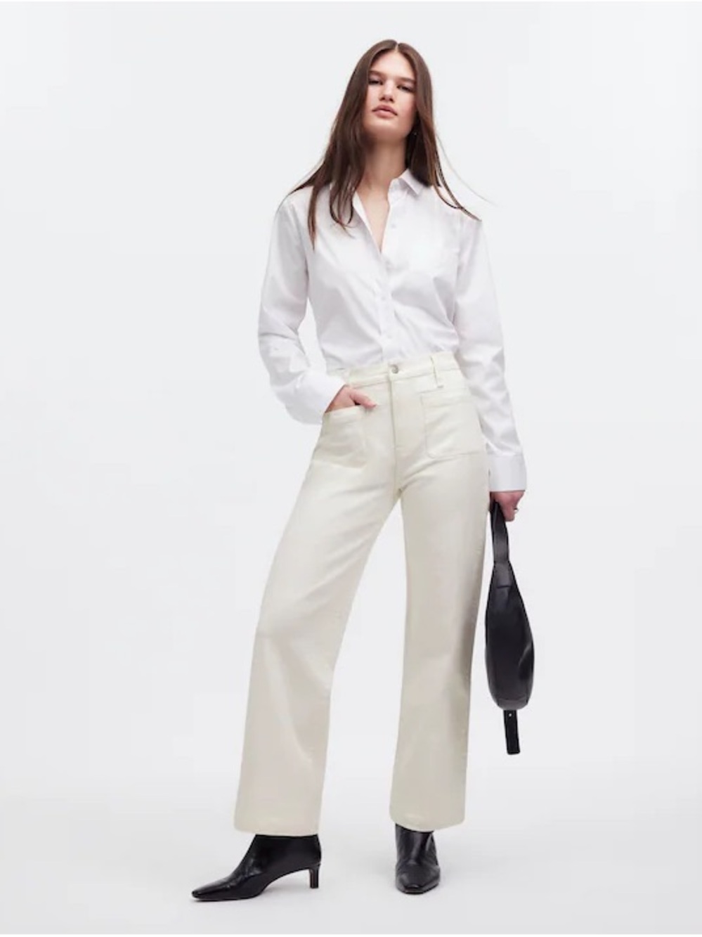 Madewell The Emmett Wide-Leg Full Length Jean Patch Pocket in Tile White size 23